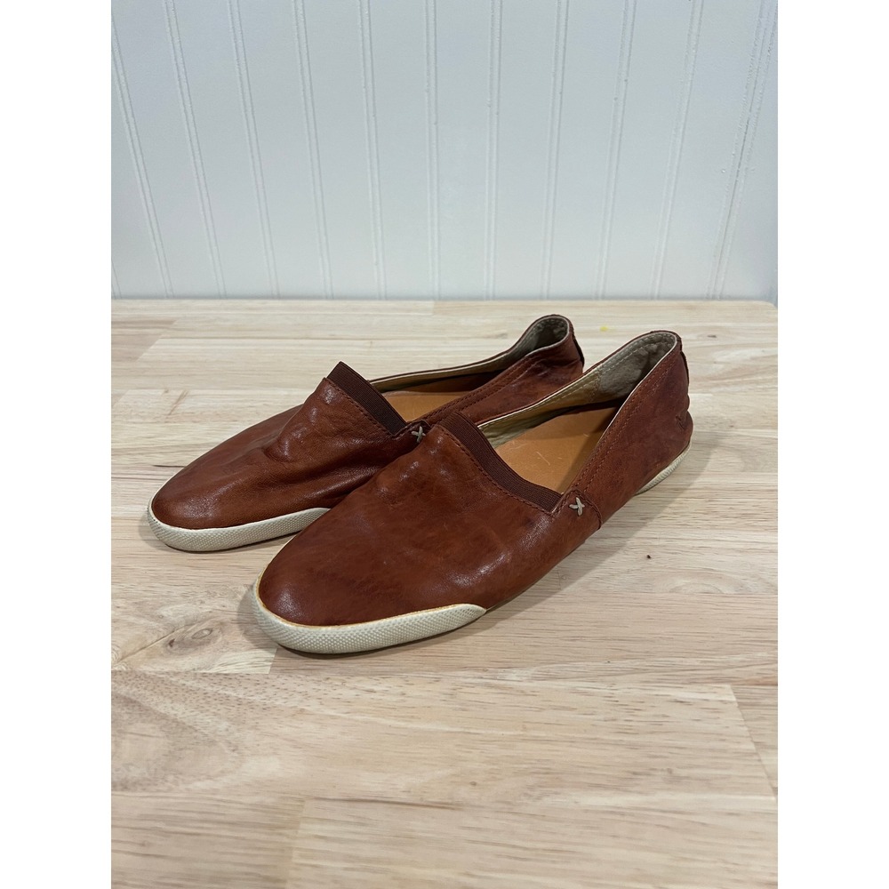 Frye Melanie Slip On Flats Cognac Brown Leather Women Size 8